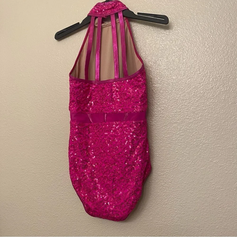 WEISSMAN Balera Dance costume hot pink Sequin Caged Waist Leotard SQ13185 LC